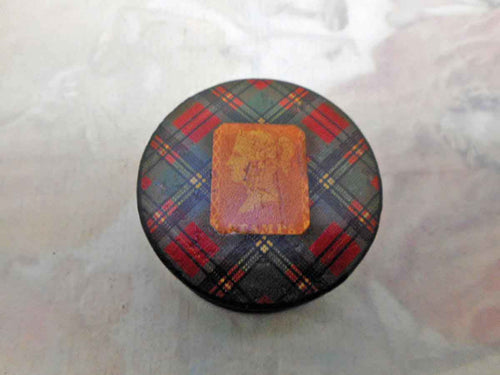 A Tartan Ware postage stamp box. circa 1840