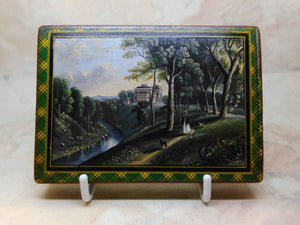 A Tartan Ware visiting card case with a painting of Coilsfield House. circa 1840