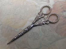 Load image into Gallery viewer, Antique silver scissors with snake handles. c 1830
