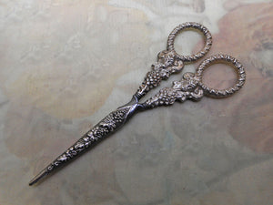 Antique silver scissors with snake handles. c 1830