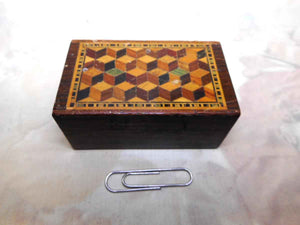 A small Tunbridge Ware pen nib box stamped Barton.