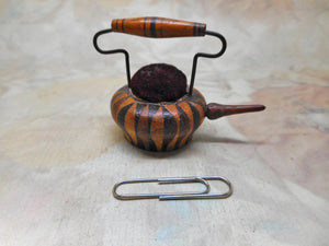 A Tunbridge Ware 'kettle' pin cushion.