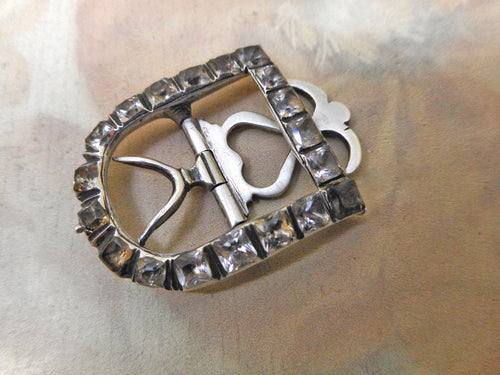 An antique silver stock buckle set with pastes. 18th century.