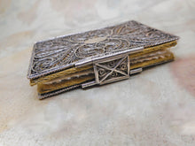 Load image into Gallery viewer, SOLD………A silver filigree book cover with its silk needle case.  c 1800
