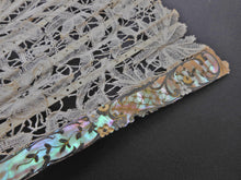 Load image into Gallery viewer, SOLD…….A lace fan with pearl sticks and hanging loop. 19thc
