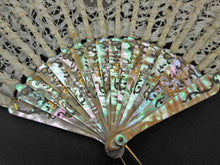 Load image into Gallery viewer, SOLD…….A lace fan with pearl sticks and hanging loop. 19thc
