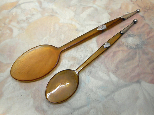 Two Scottish horn dining spoons. Mid 19th century