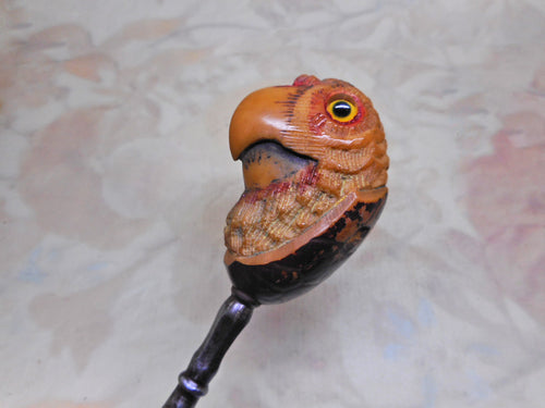 An antique vegetable ivory parrot shaped button hook. 19thc