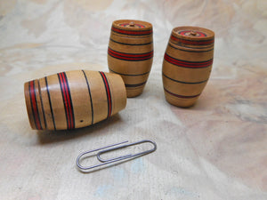 SOLD…..Three Painted Tunbridge Ware thread barrels. c 1800