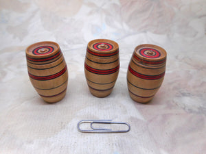 Three antique Painted Tunbridge Ware Thread Barrels. c 1800. Sewing Tools.