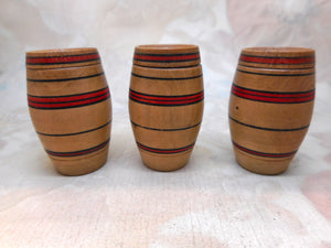 SOLD…..Three Painted Tunbridge Ware thread barrels. c 1800