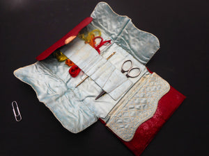 SOLD……A Georgian red leather wallet for embroidery silks. c 1800