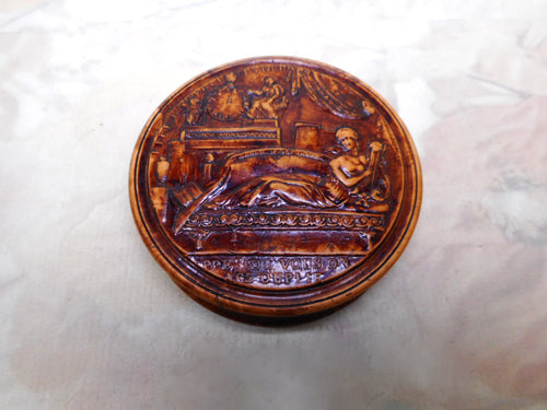 A French love token-a pressed wood snuff box. 19thc