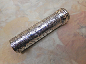 An engraved silver shaving brush. London 1859