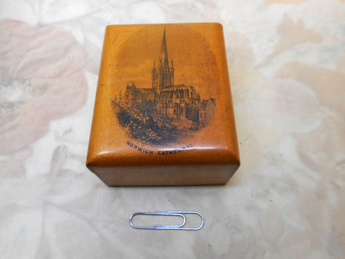 A Mauchline Ware box with a view of Norwich Cathedral. c 1900