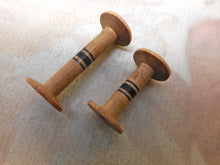Load image into Gallery viewer, Two small antique Painted Tunbridge Ware cotton reels / spools. Sewing. c1800
