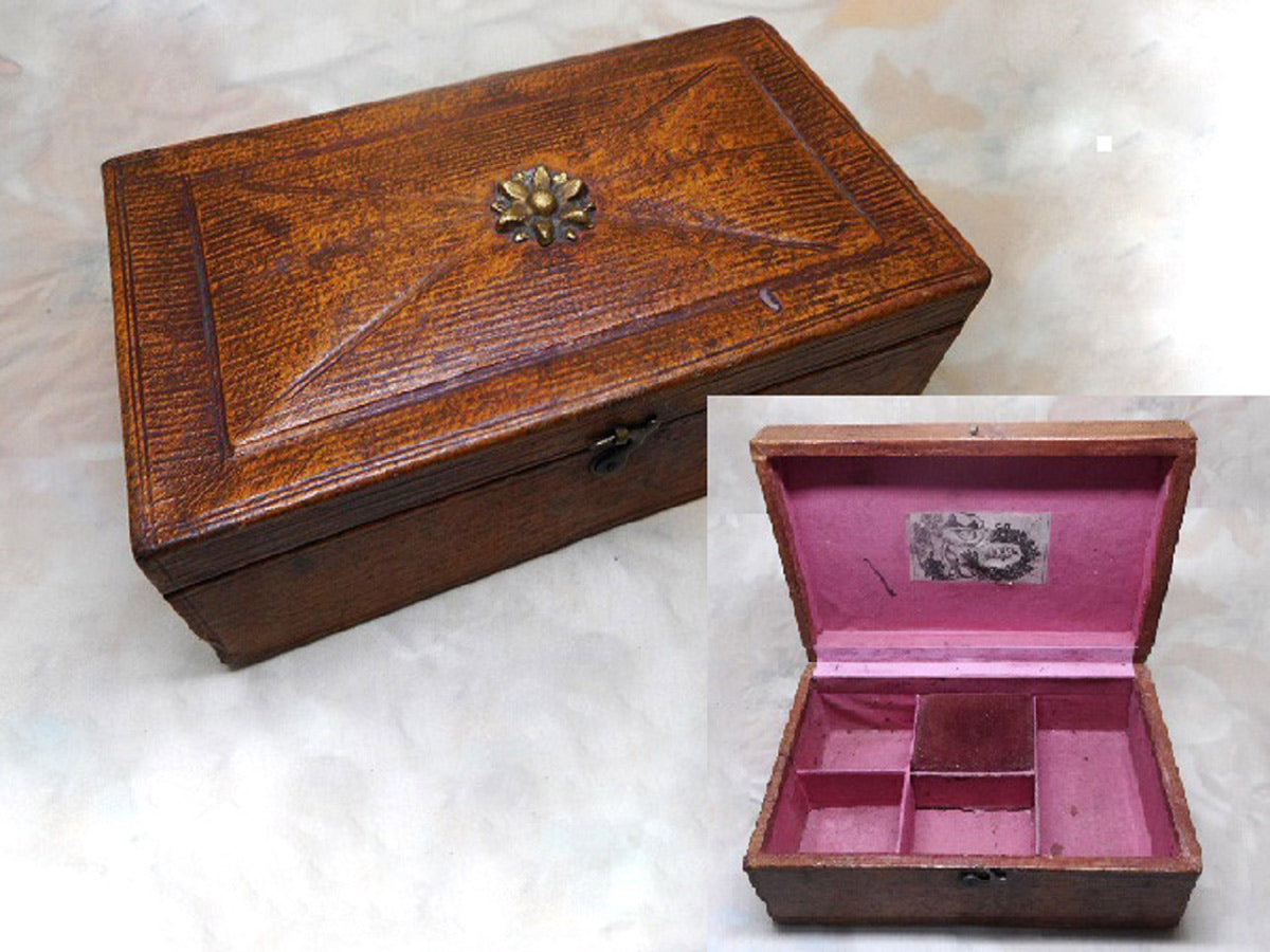 SOLD……A child's antique fitted leather sewing box. c1830