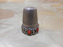 Load image into Gallery viewer, Antique German stone set .800 silver thimble
